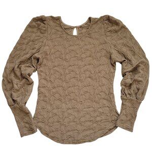 Women's Taupe Textured Puff Sleeve Blouse Size Small